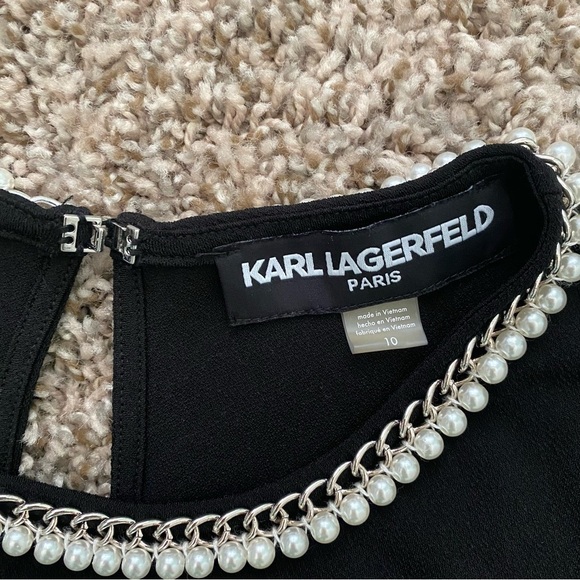 Karl Lagerfeld Beaded Crew Neck Sleeveless Black Midi Dress Size 10 - Picture 8 of 14